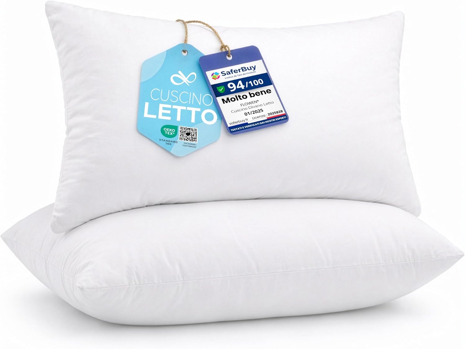 Coppia di cuscini Flowen per letto 50 x 80 cm per dormire, imbottitura standard,